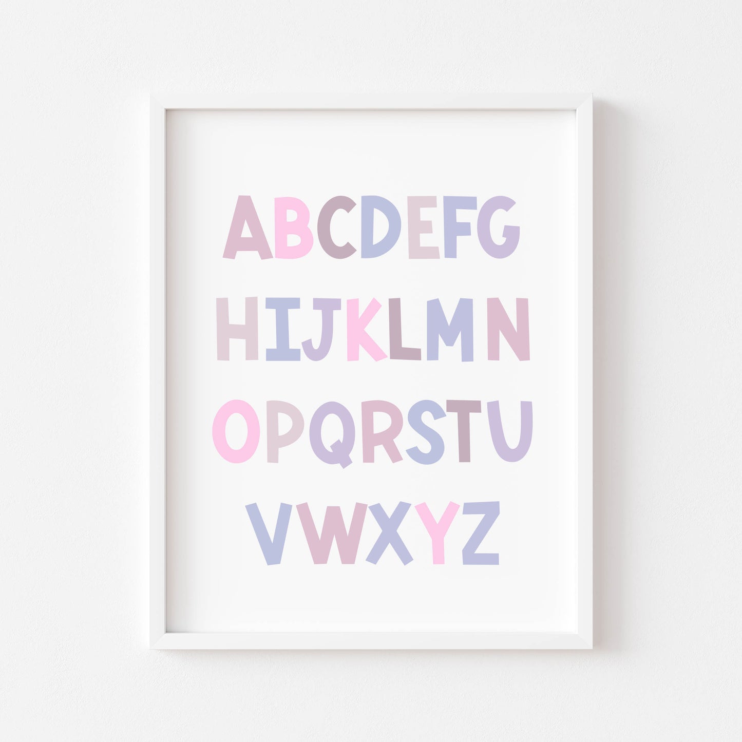 ABC print, purple pink toned kids ABC girls bedroom nursery unframed wall art poster print, nursery decor, bedroom prints, bedroom decor art