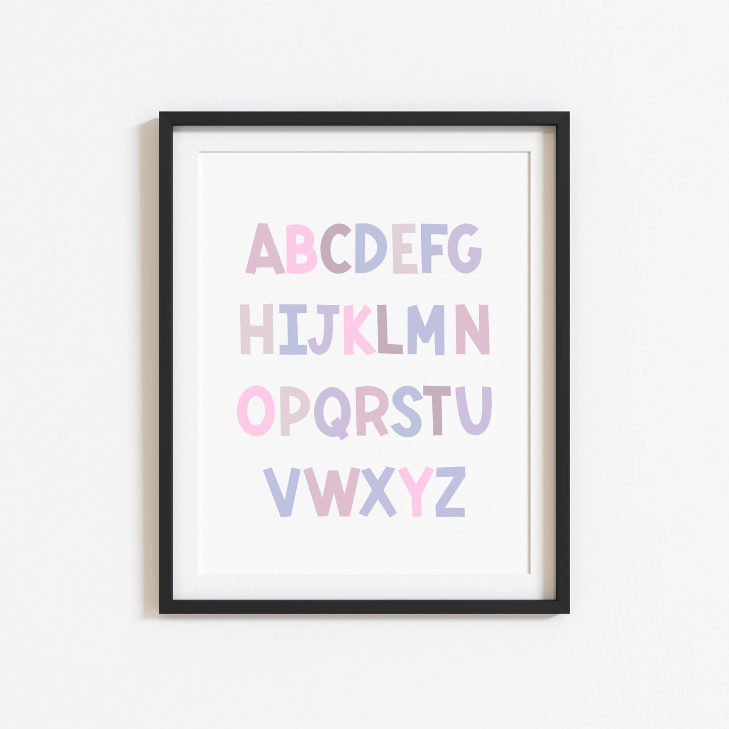 ABC print, purple pink toned kids ABC girls bedroom nursery unframed wall art poster print, nursery decor, bedroom prints, bedroom decor art