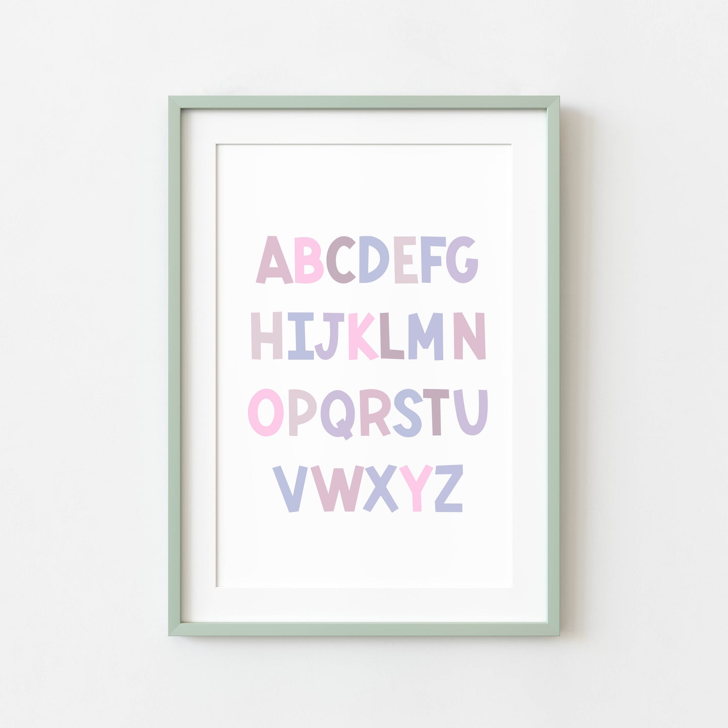 ABC print, purple pink toned kids ABC girls bedroom nursery unframed wall art poster print, nursery decor, bedroom prints, bedroom decor art