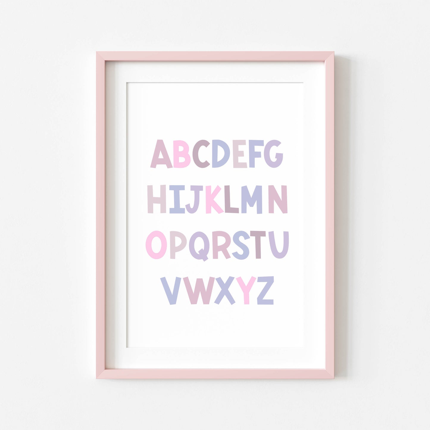 ABC print, purple pink toned kids ABC girls bedroom nursery unframed wall art poster print, nursery decor, bedroom prints, bedroom decor art