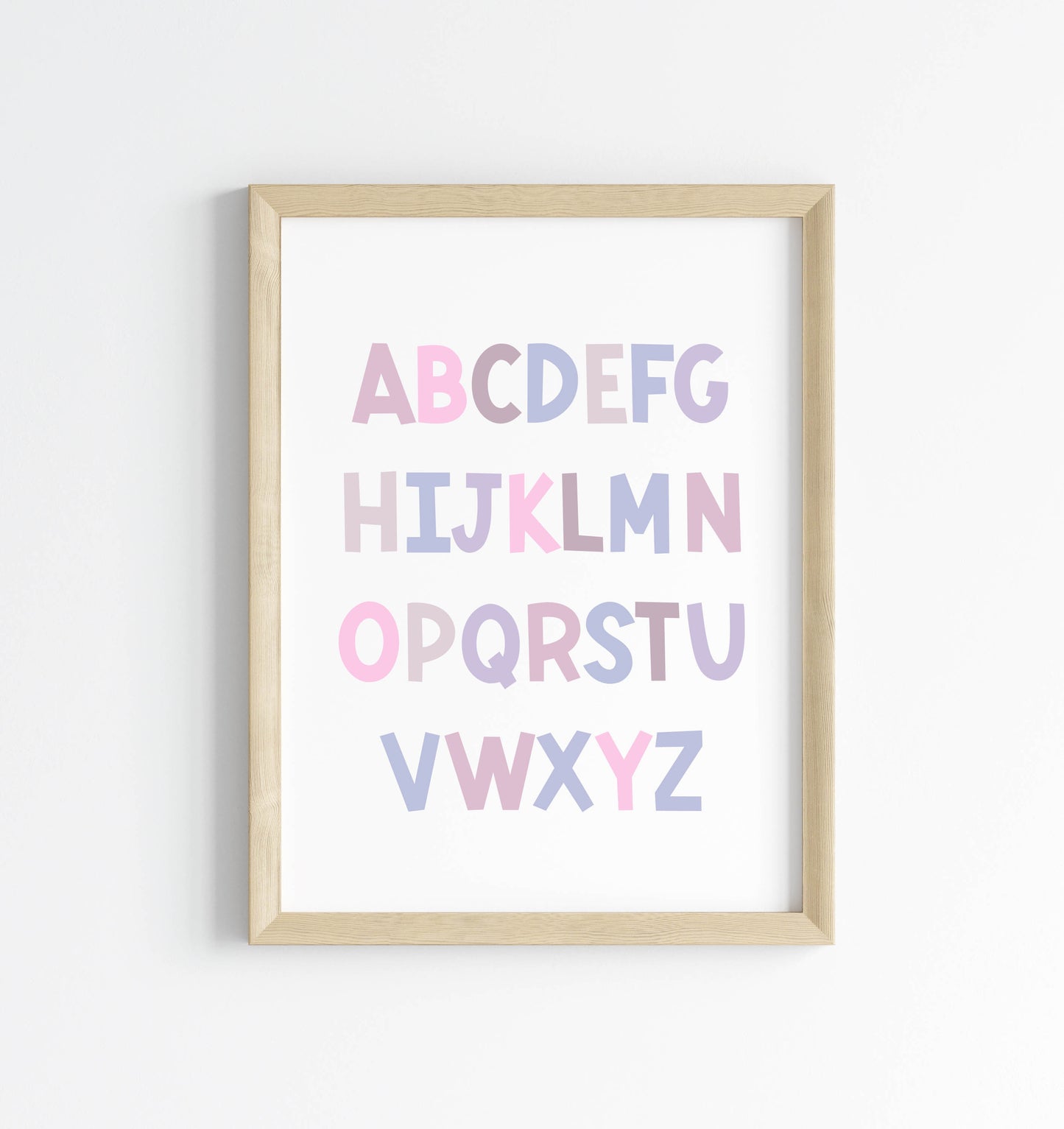 ABC print, purple pink toned kids ABC girls bedroom nursery unframed wall art poster print, nursery decor, bedroom prints, bedroom decor art