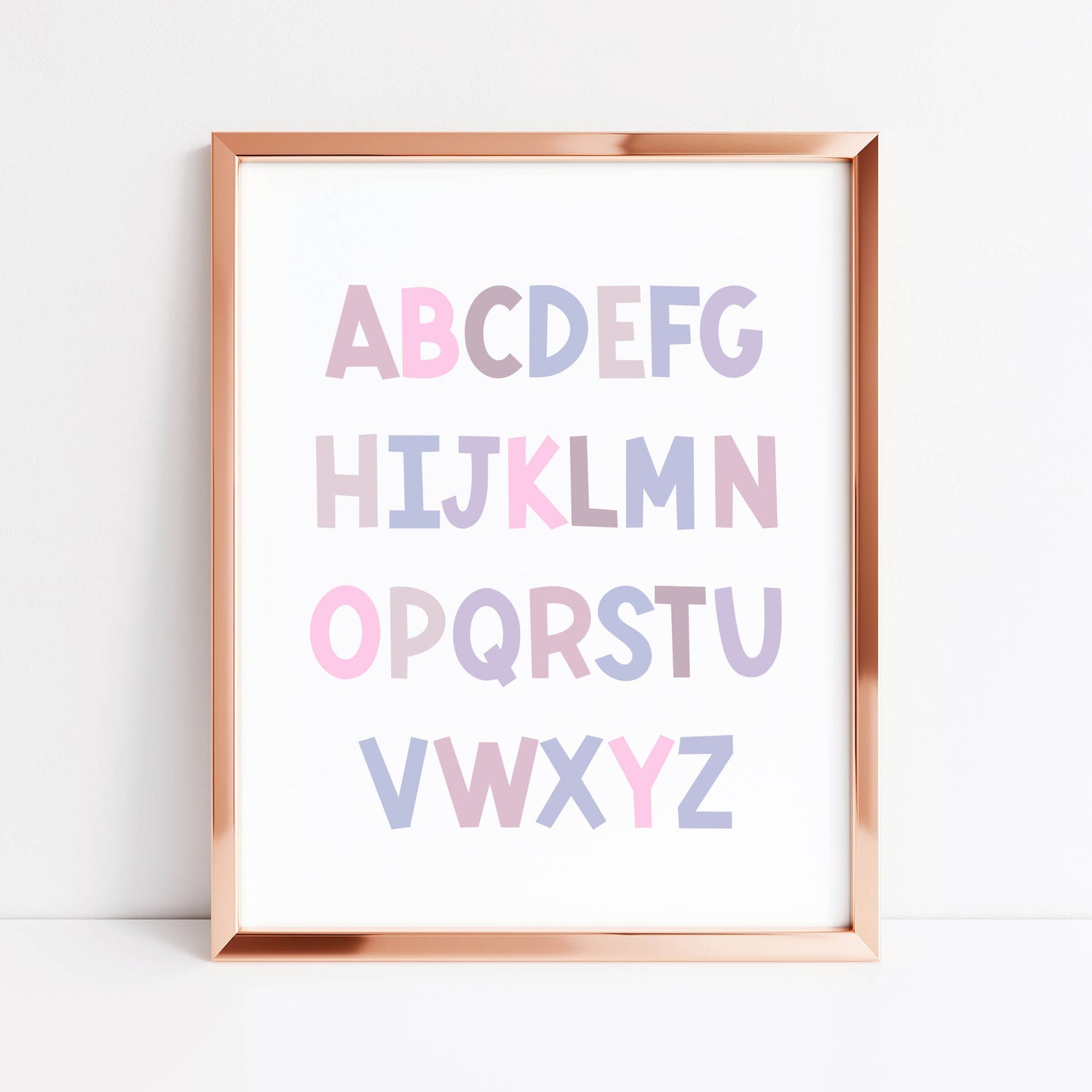 ABC print, purple pink toned kids ABC girls bedroom nursery unframed wall art poster print, nursery decor, bedroom prints, bedroom decor art