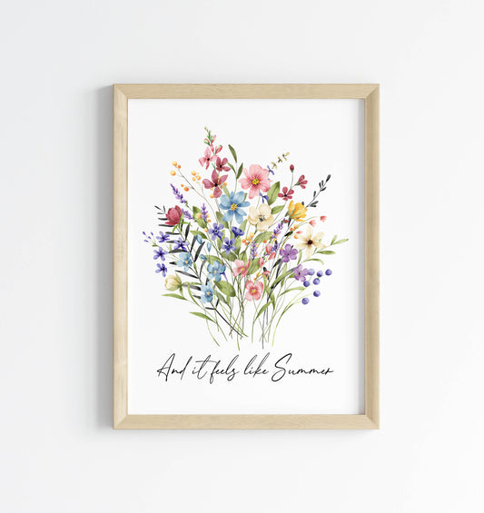Summer print And it feels like summer wildflower floral bouquet seasonal summer unframed wall art summer print summer home decor, summer art