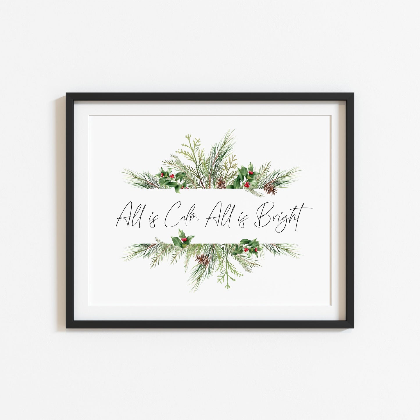 All is calm, all is bright landscape watercolour wreath xmas seasonal unframed wall art poster print