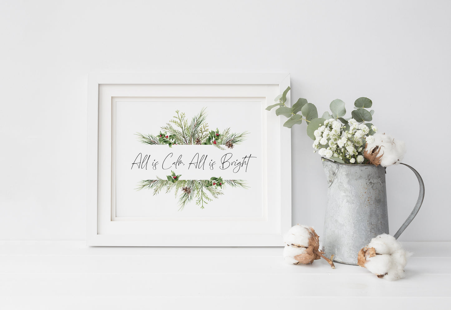 All is calm, all is bright landscape watercolour wreath xmas seasonal unframed wall art poster print