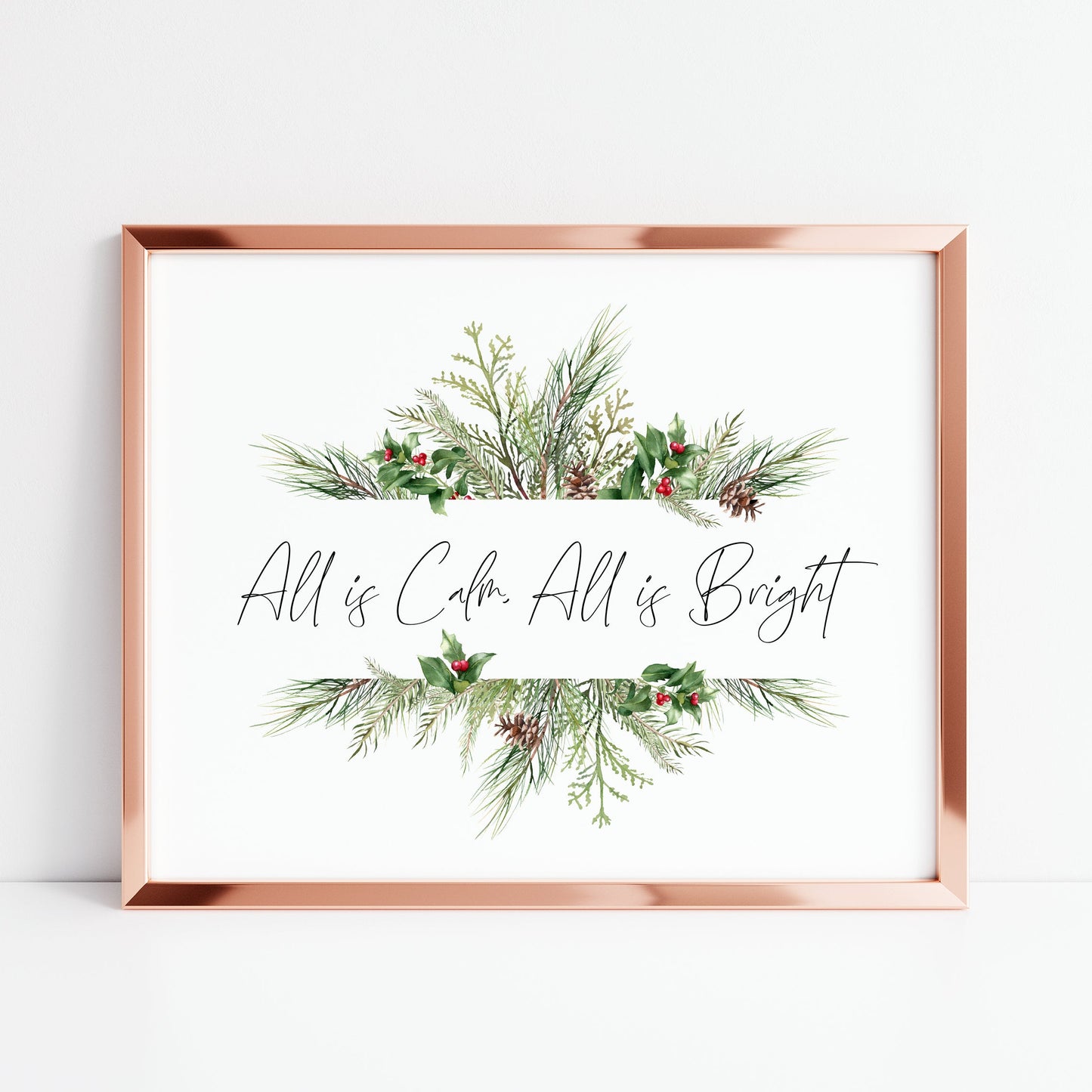 All is calm, all is bright landscape watercolour wreath xmas seasonal unframed wall art poster print