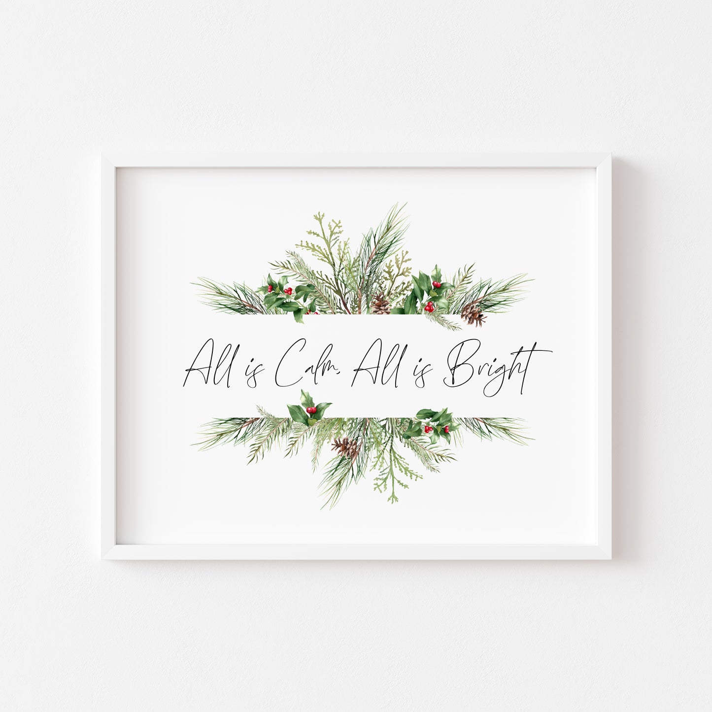 All is calm, all is bright landscape watercolour wreath xmas seasonal unframed wall art poster print
