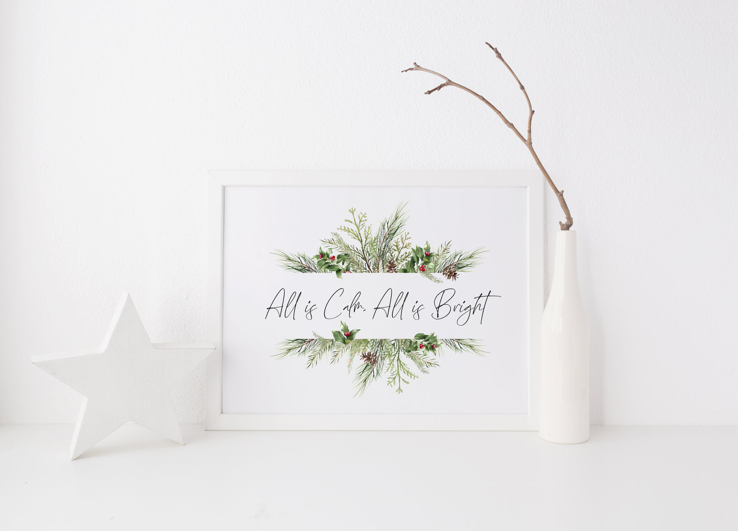 All is calm, all is bright landscape watercolour wreath xmas seasonal unframed wall art poster print