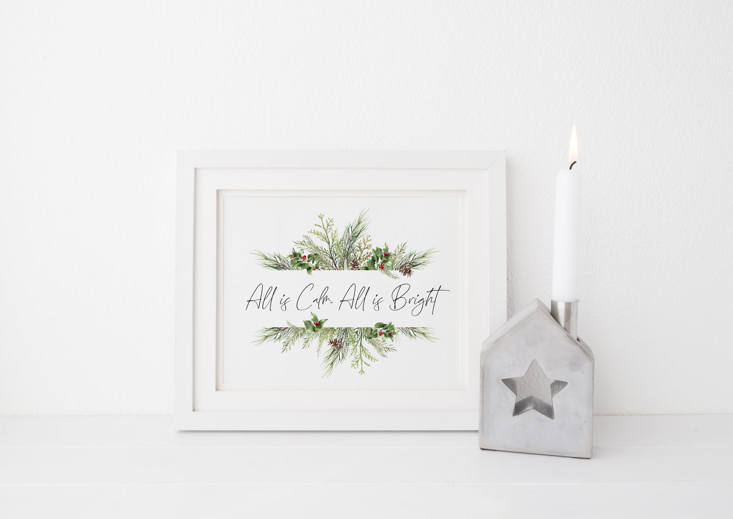 All is calm, all is bright landscape watercolour wreath xmas seasonal unframed wall art poster print