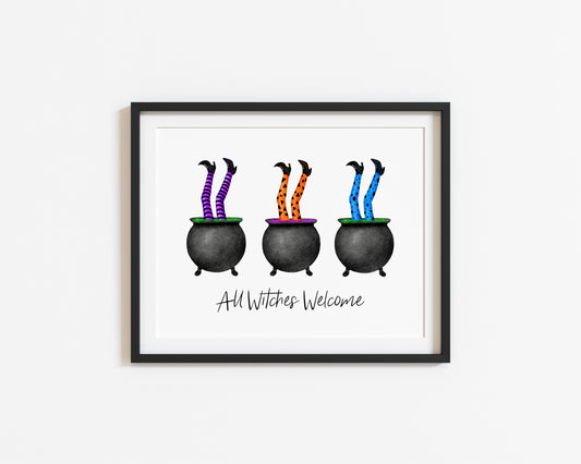 All Witches Welcome halloween spooky seasonal watercolour unframed wall art poster print