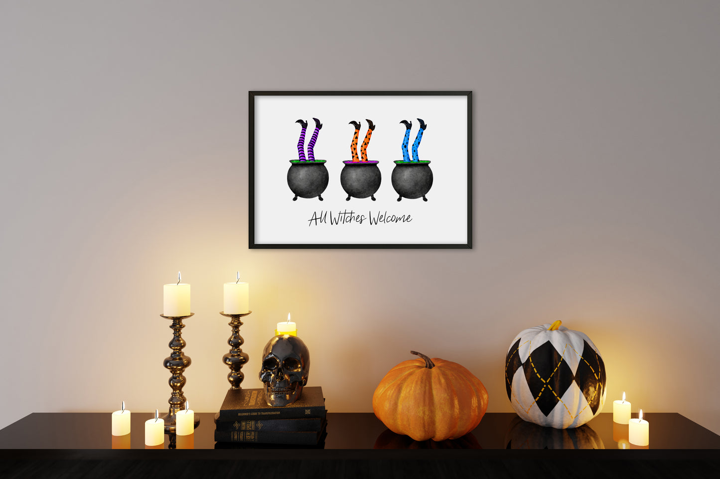 All Witches Welcome halloween spooky seasonal watercolour unframed wall art poster print