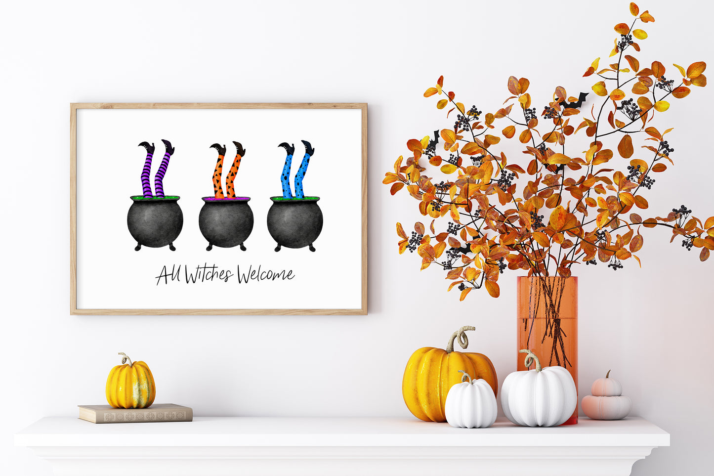 All Witches Welcome halloween spooky seasonal watercolour unframed wall art poster print