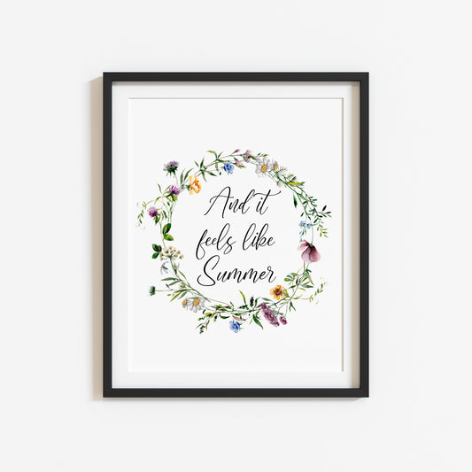 And it feels like summer, wildflower wreath summer seasonal bedroom home unframed wall art poster print