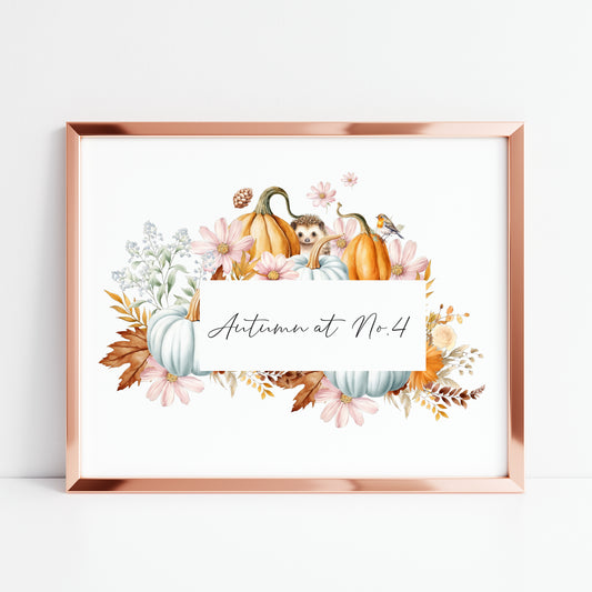 Autumn at no.personalised watercolour autumnal wreath animals & foliage seasonal home unframed wall art poster print