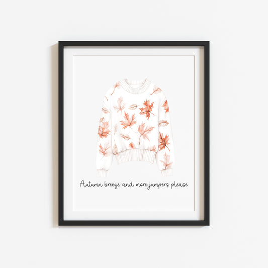 Autumn breeze & more jumpers please beige neutral cosy autumn watercolour unframed wall art poster print
