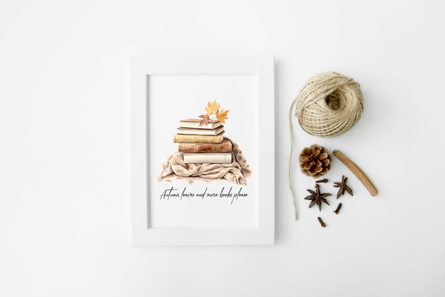 Autumn leaves and more books please, autumnal watercolour cosy jumpers & books fall seasonal unframed wall art poster print