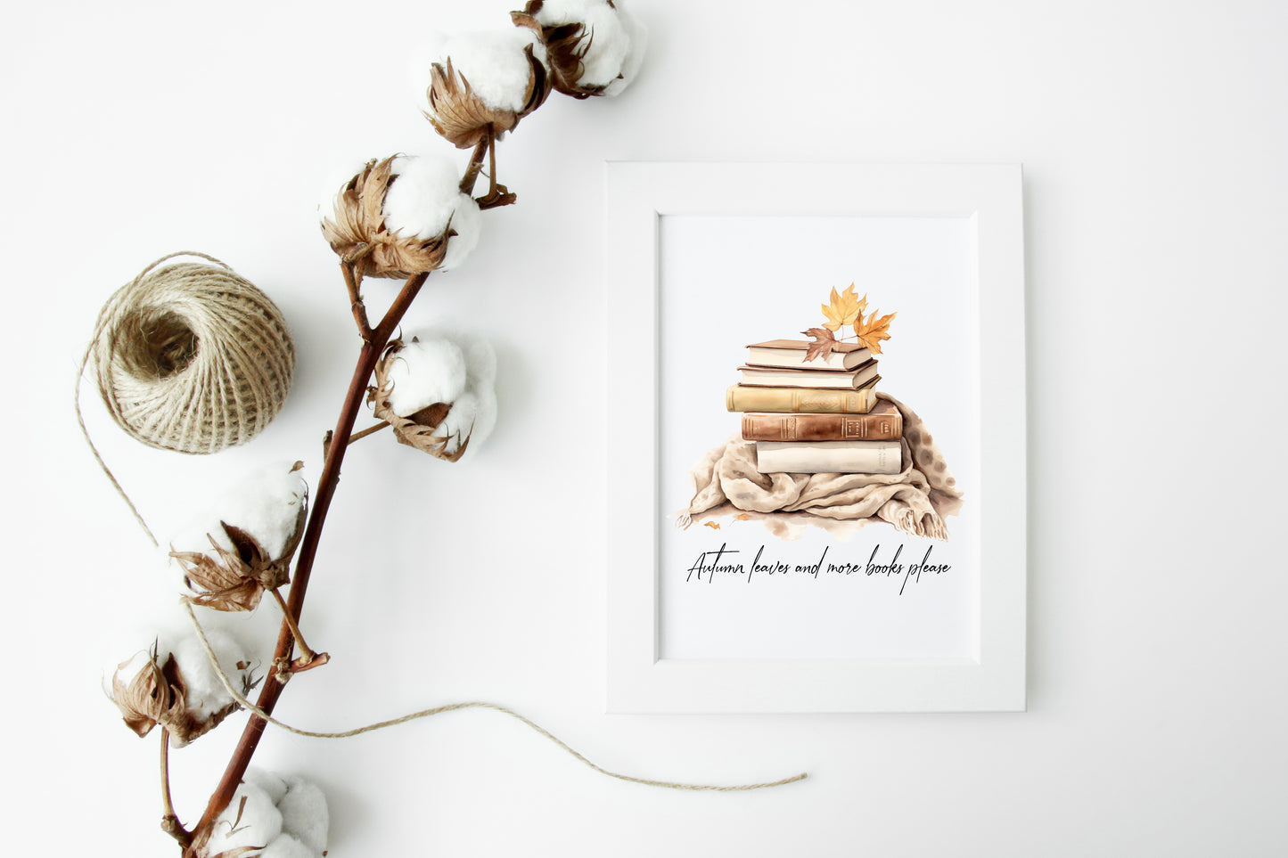 Autumn leaves and more books please, autumnal watercolour cosy jumpers & books fall seasonal unframed wall art poster print