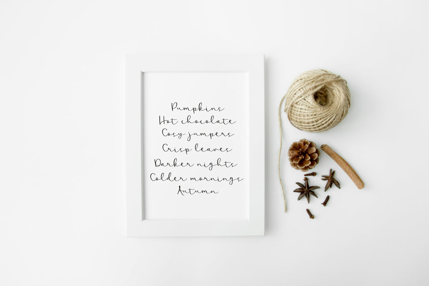 Autumn description, Autumn favourites calligraphy, typography unframed wall art poster print