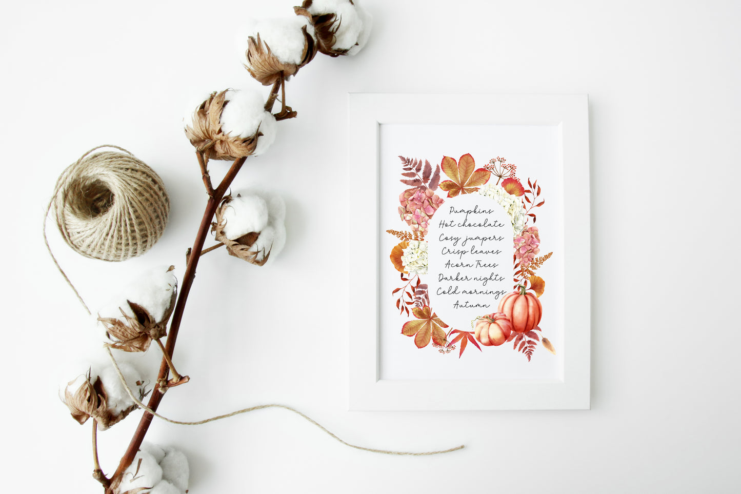 Autumn print, autumn description watercolour floral pumpkin wreath unframed wall art poster print