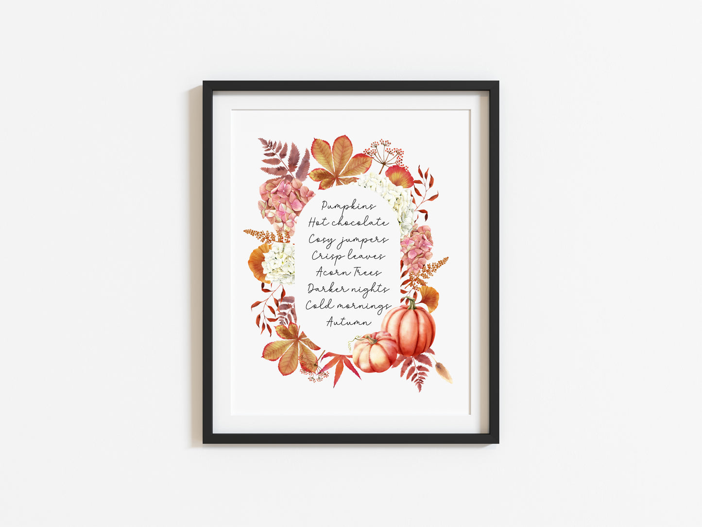 Autumn print, autumn description watercolour floral pumpkin wreath unframed wall art poster print