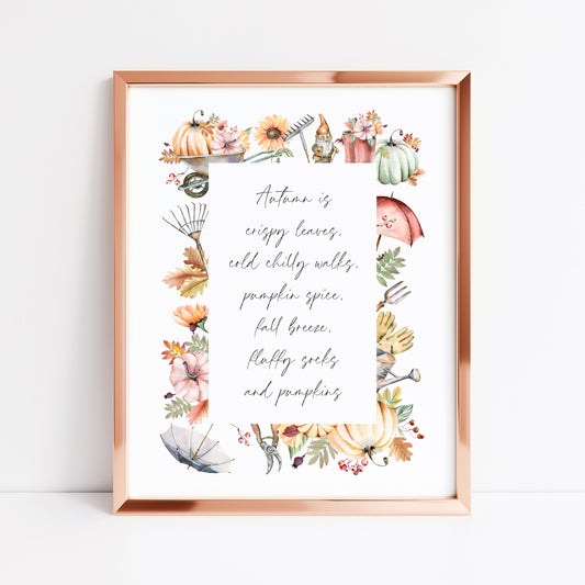 Autumn print, Autumn is description, autumn favourites watercolour autumn harvest wreath unframed wall art poster print