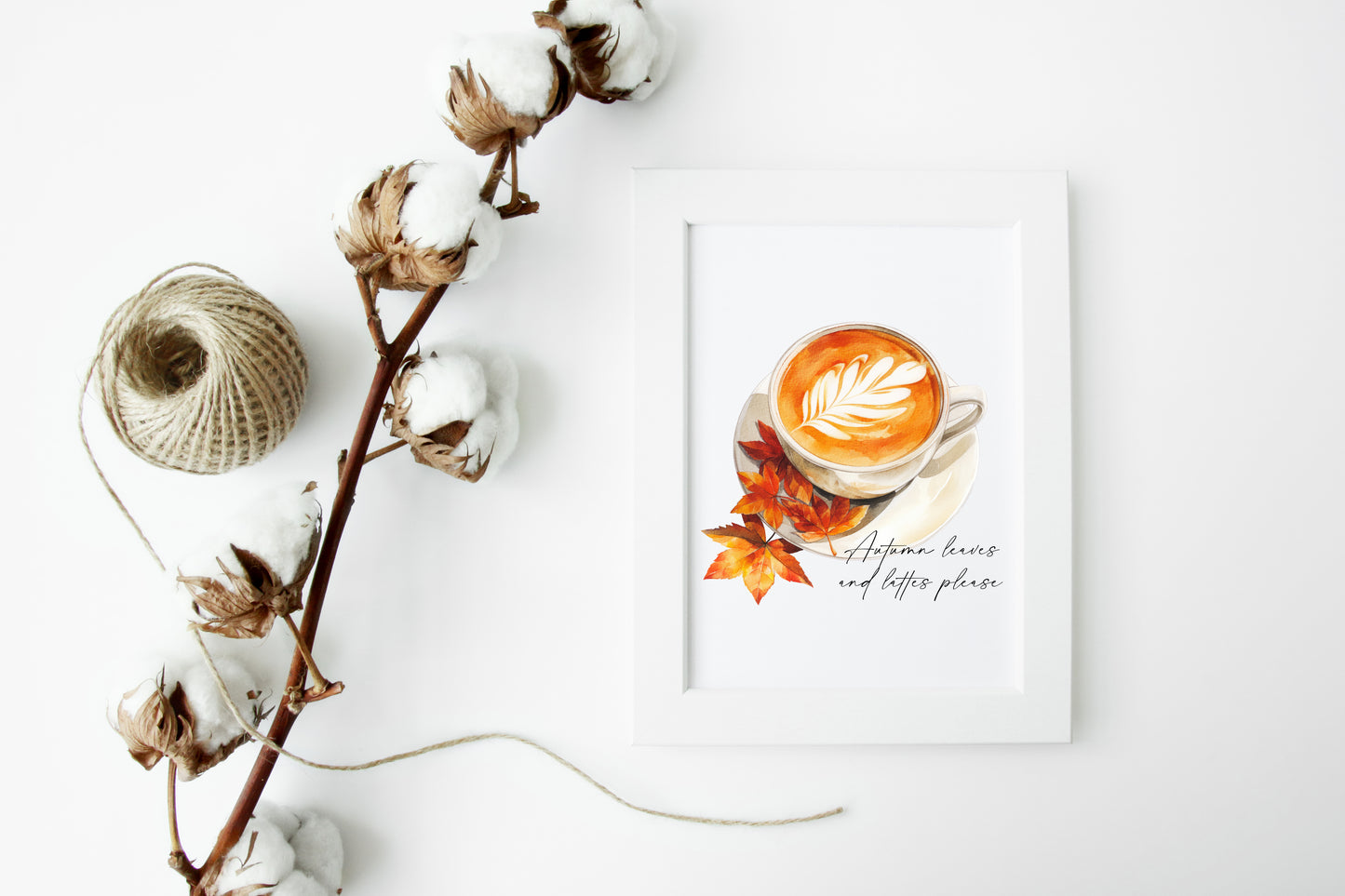 Autumn leaves and lattes please, autumnal watercolour pumpkin spice latte coffee fall seasonal unframed wall art poster print