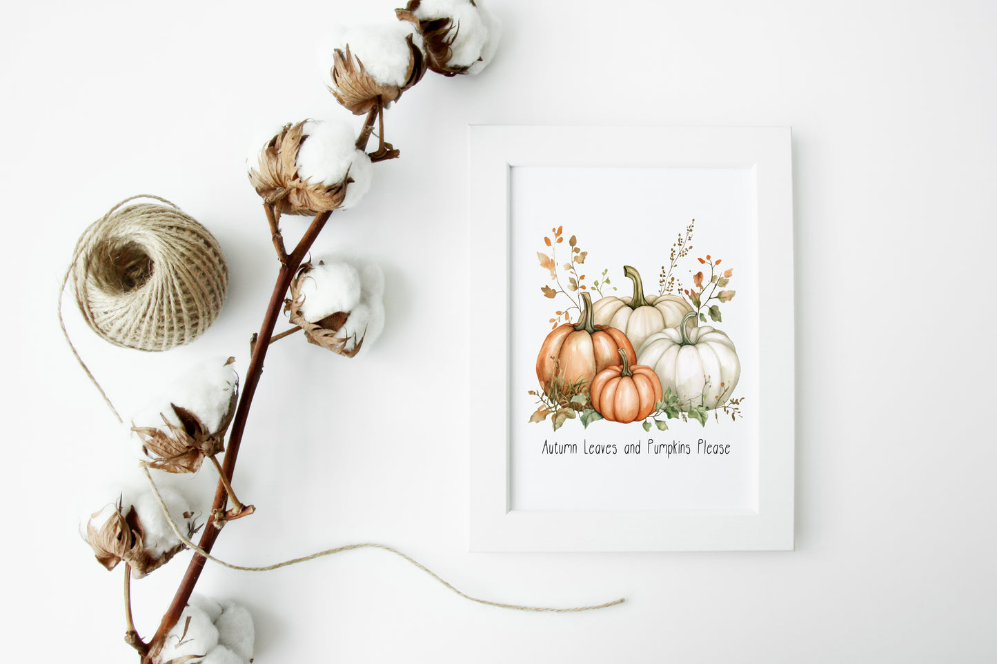 Autumn leaves & pumpkins please orange green seasonal fall watercolour bouquet unframed wall art poster print