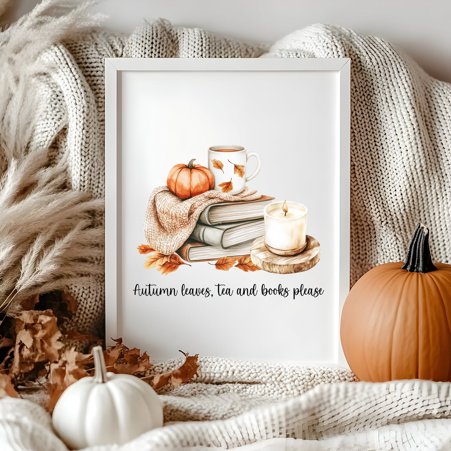 Autumn print, Autumn leaves tea & books please unframed wall art poster print, autumn decor, autumn home decor, fall favourites, book prints