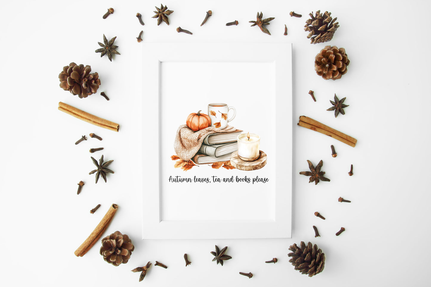 Autumn print, Autumn leaves tea & books please unframed wall art poster print, autumn decor, autumn home decor, fall favourites, book prints