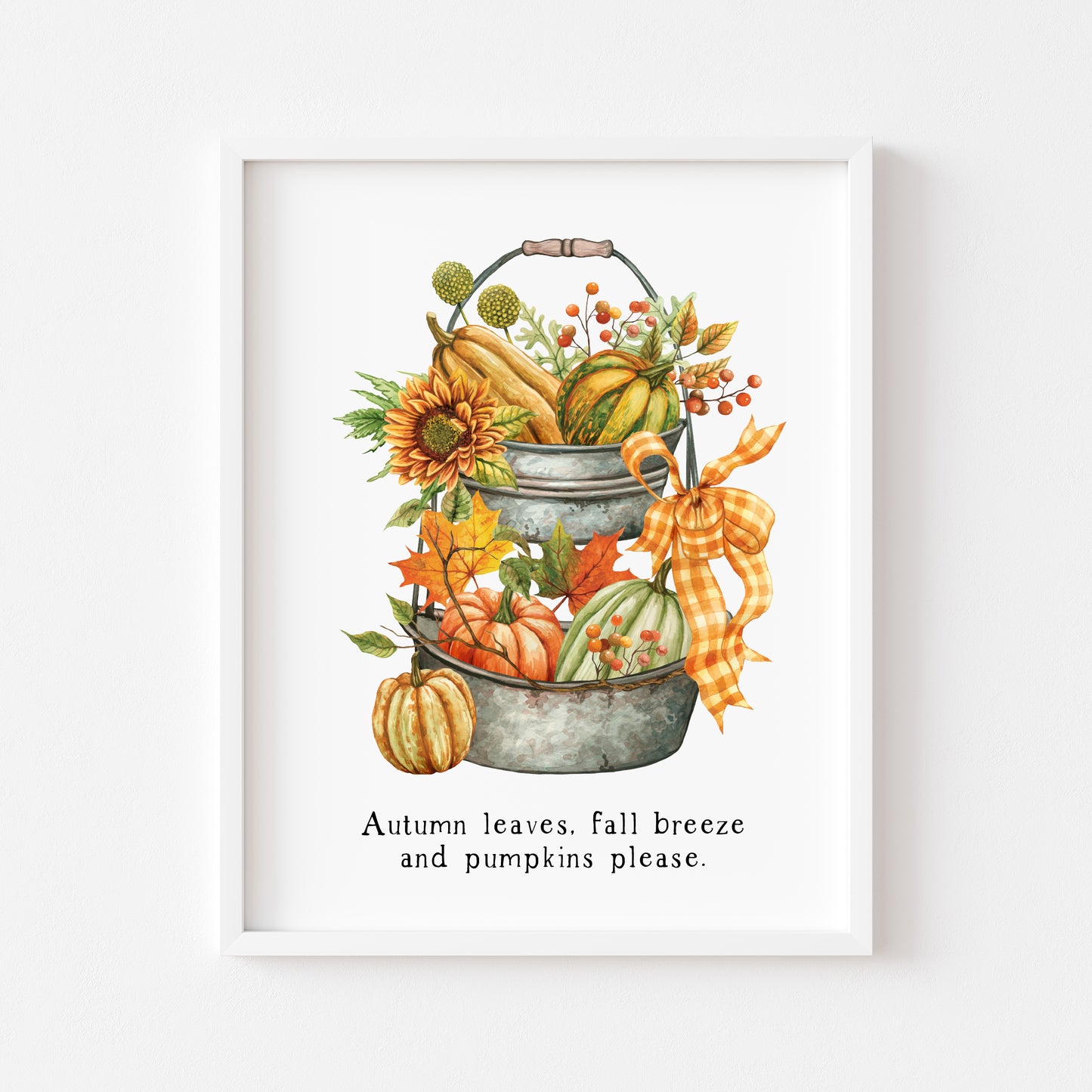 Autumn leaves, fall Breeze and Pumpkins please orange green tiered tray unframed wall art poster print, autumn home decor autumn accessories