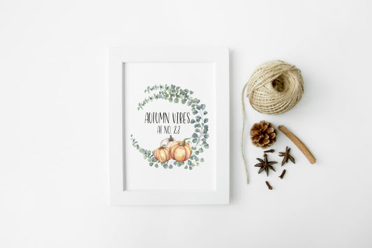 Autumn Vibes at no. floral pumpkin watercolour seasonal unframed wall art poster print