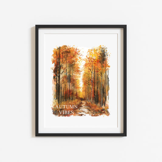 Autumn print, Autumn vibes watercolour scenery unframed wall art poster