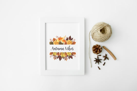 Autumn Vibes watercolour floral leaves wreath seasonal unframed wall art poster print