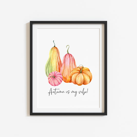 Autumn is my vibe Pumpkin trio orange, green and pink seasonal unframed wall art poster print