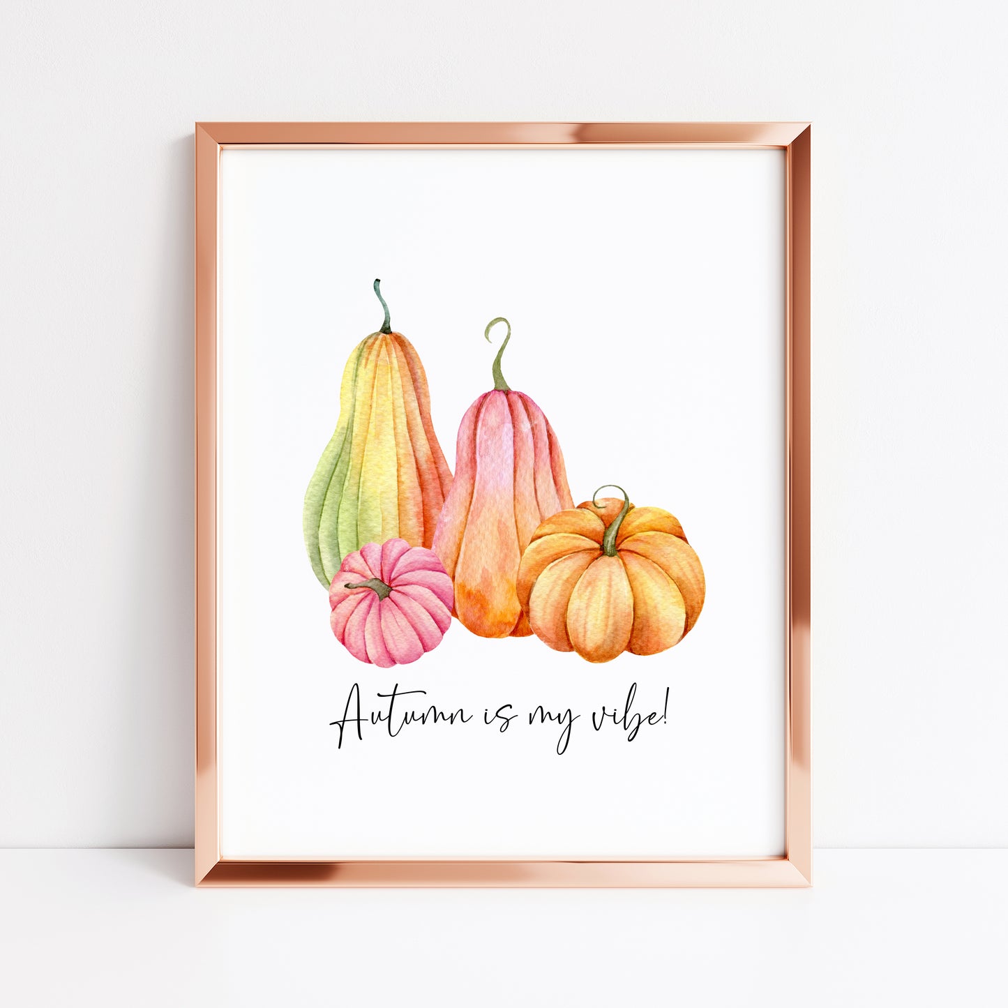 Autumn is my vibe Pumpkin trio orange, green and pink seasonal unframed wall art poster print
