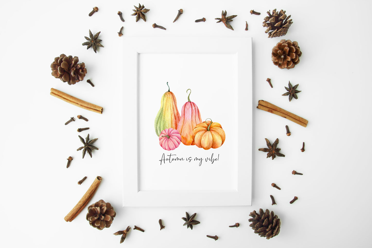 Autumn is my vibe Pumpkin trio orange, green and pink seasonal unframed wall art poster print