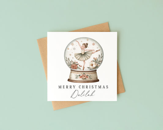 Kids Christmas Card personalised dancing ballerina snow globe with envelope