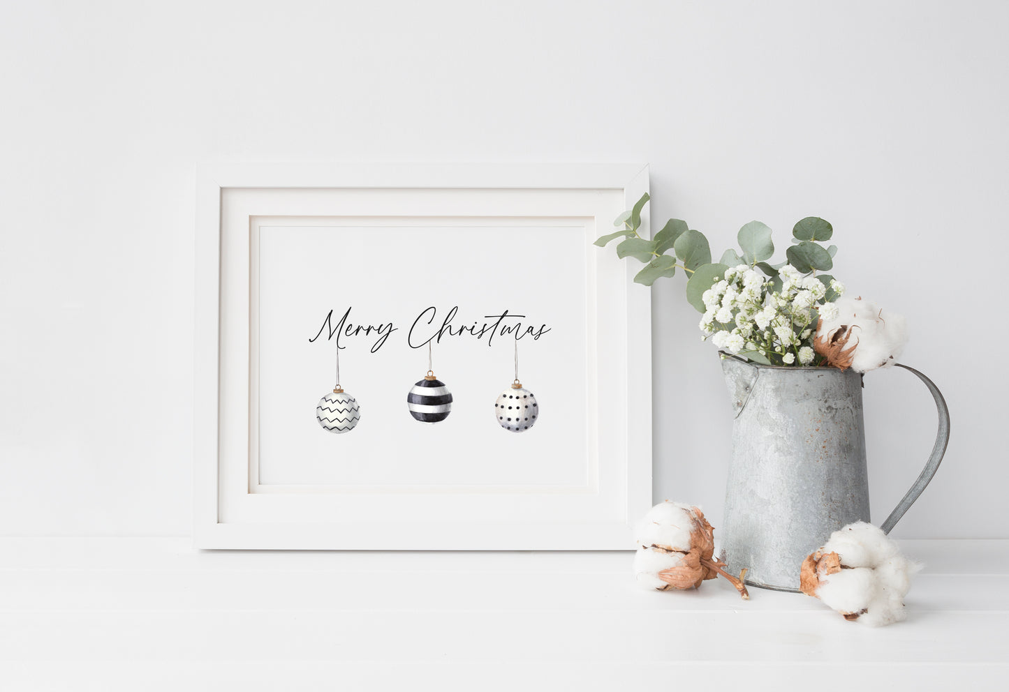 Merry Christmas watercolour monochrome xmas decortation seasonal unframed wall art poster print