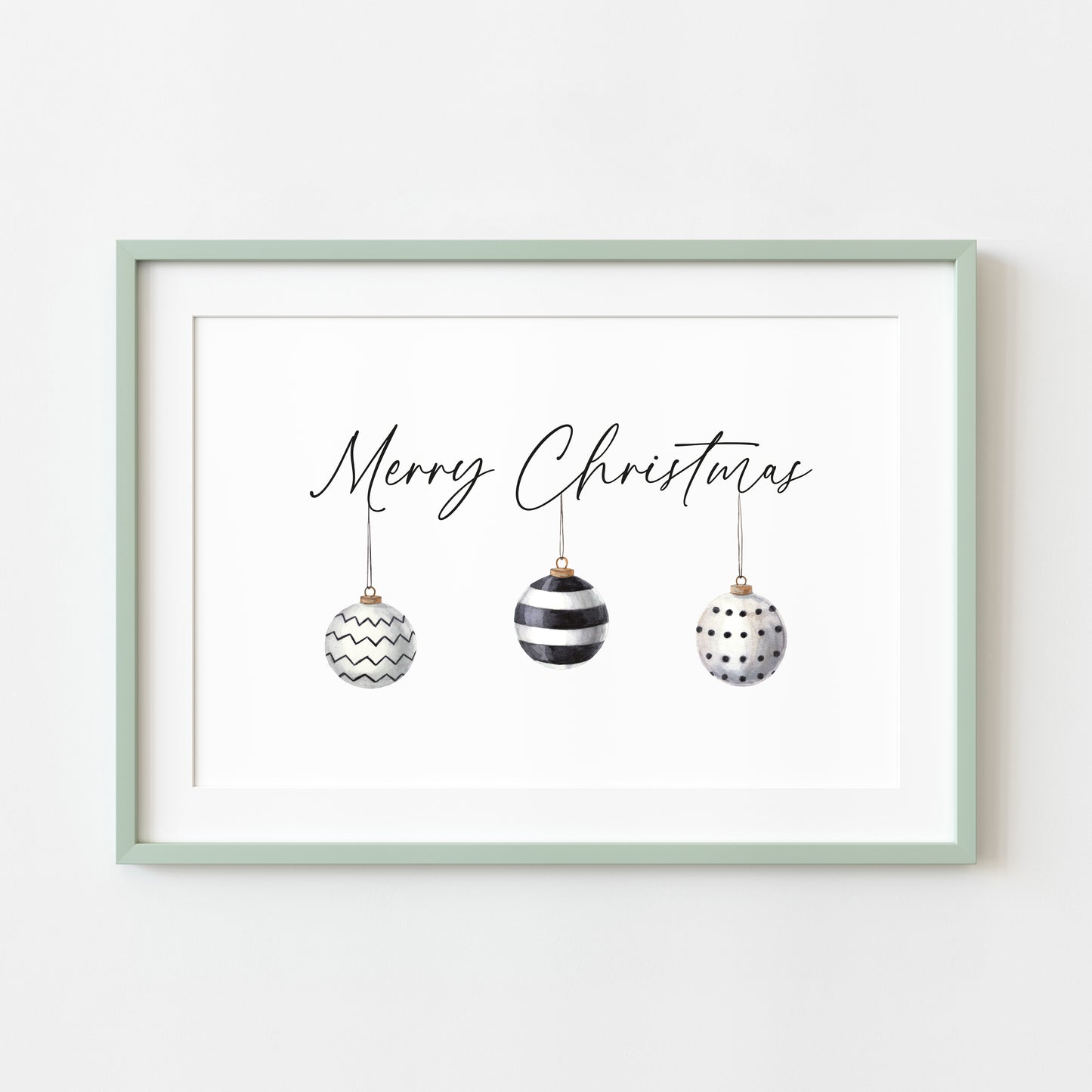 Merry Christmas watercolour monochrome xmas decortation seasonal unframed wall art poster print