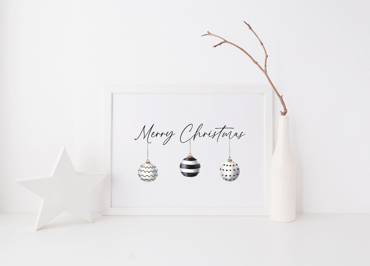 Merry Christmas watercolour monochrome xmas decortation seasonal unframed wall art poster print