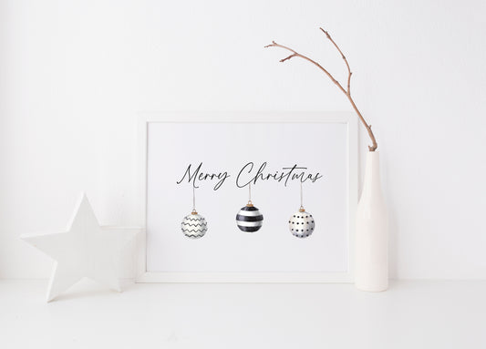 Merry Christmas watercolour monochrome xmas decortation seasonal unframed wall art poster print