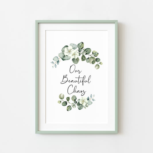 Our beautiful chaos watercolour eucalyptus wreath botanical family, home living quote unframed wall art poster print