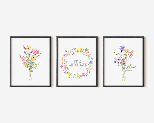 Set of 3 be a wildflower, floral bouquet bedroom nursery kids unframed wall art poster prints, home prints
