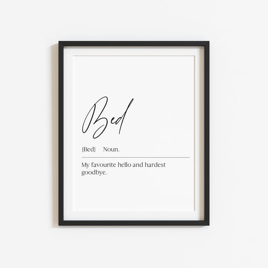 Bed definition, bedroom definition, bedroom unframed wall art poster print