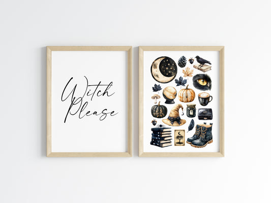 Halloween Set Spooky Witch please Happy Halloween black & beige Decor unframed wall art poster prints