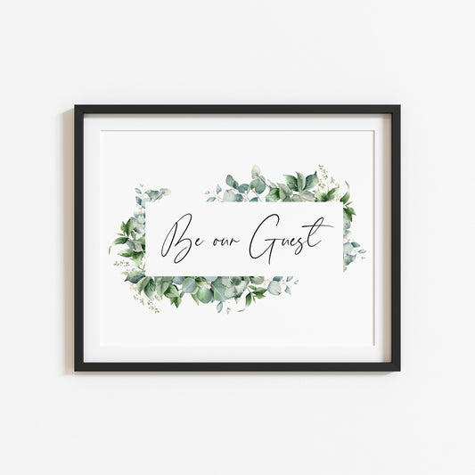 Be our guest eucalyptus floral frame bedroom Home Wall Art (unframed)