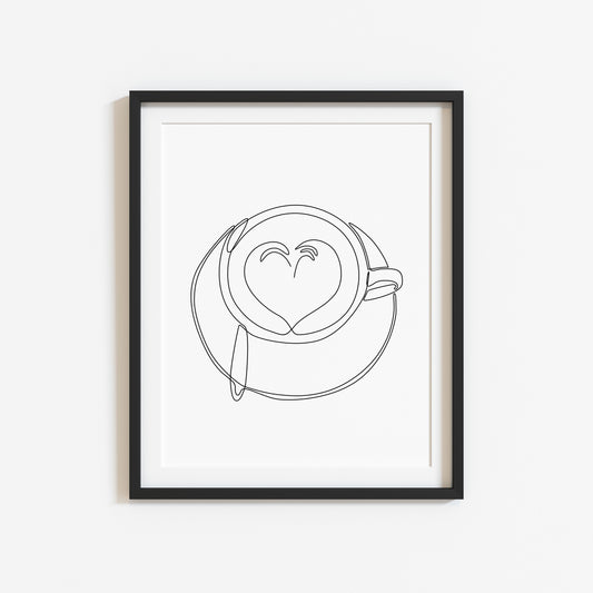 Cappuccino latte love line drawing illustration kitchen/office unframed wall art poster print