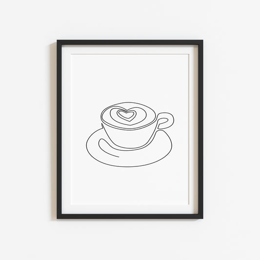 Love latte coffee line drawing illustration kitchen office unframed wall art poster print