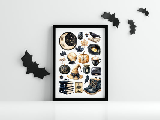 Black & Beige Halloween Mood board black gothic Spooky unframed wall art poster print