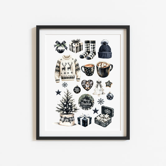 Cosy Winter Vibes monochrome mood board seasonal unframed wall art poster print